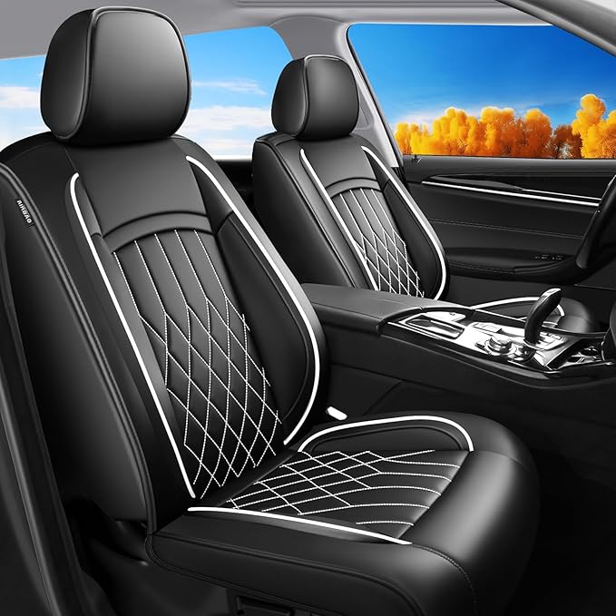 Fit Elantra Car Seat Covers for Hyundai Elantra 2017-2025 2026 - Premium Leather, Waterproof, All-Weather, Airbag Compatible, Breathable, Seat Protectors, Only 2 Front seat Covers, Whiteline