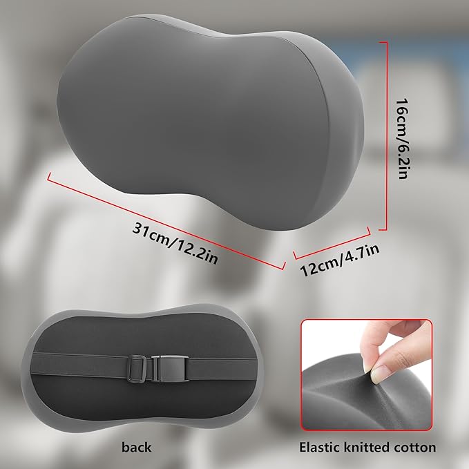 2 Pack Car Headrest Pillow for Neck Support, Breathable Ergonomic Design, Memory Foam Car Headrest Cushion Relieve Neck Pain, Universal Fit Cars SUV Sedan Home Office (Grey)