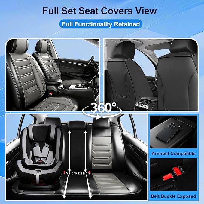 Fit Mazda 6 Car Seat Covers for Select Mazda 6 2007-2021 - Premium Full Coverage Leather, Airbag Compatible, Luxury Waterproof & All Weather Seat Protector, Front Pair Black+Gray
