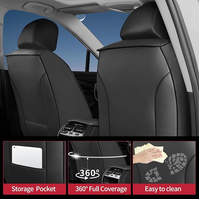 Fit Santa Cruz Car Seat Covers for Hyundai Santa Cruz 2022-2025 2026-Upgraded Premium Waterproof & Breathable Leather, Airbag Compatible, All-Weather Seat Cushion Protector (2 Front/Black+Red)
