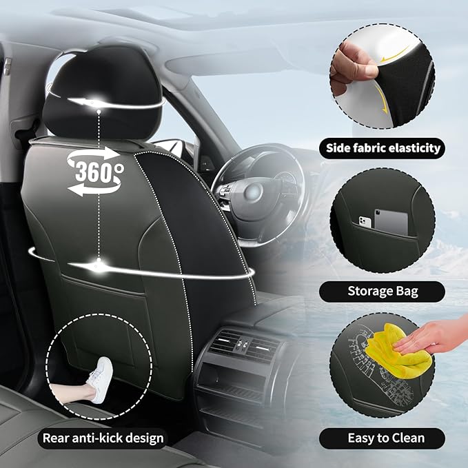 Fit Tucson Car Seat Covers Compatible with Hyundai Tucson 2010-2026, Premium Leather Breathable, Wear Resistant, Airbag Compatible, All-Weather Protection & Full Coverage, Full Set Gray&Black