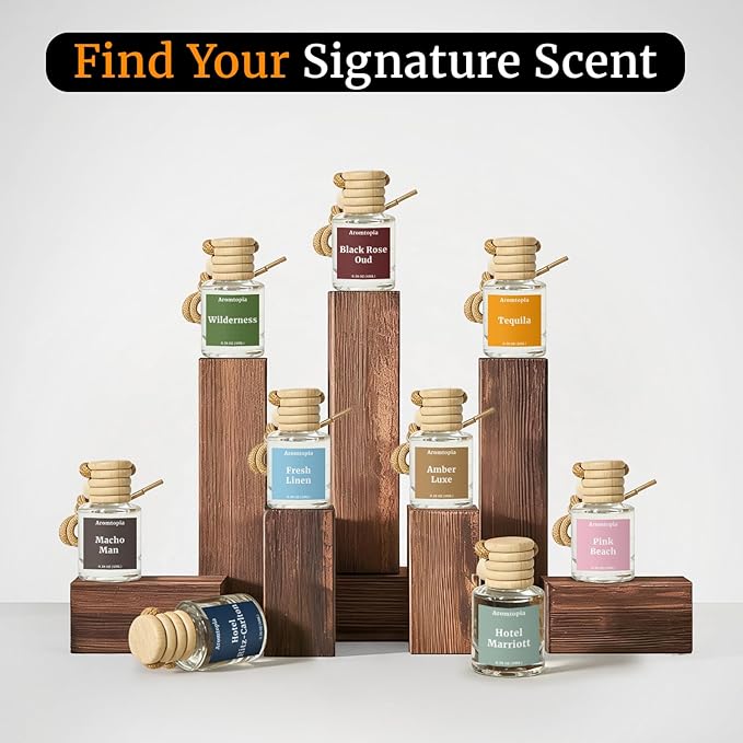 Car Air Fresheners, Aromtopia Hanging Car Fragrance Diffuser, 2 Pack, Long-lasting, Car Rear View Mirror Accessories, Automotive Odor Eliminator - Amber Luxe Scent