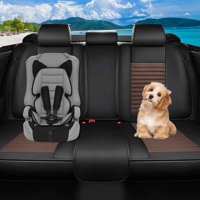 Car Seat Covers Full Set Fit for Toyota Avalon 2001-2022, Premium Faux Leather Car Seat Protector,Breathable Anti-Slip Full Wrapping Edge Seat Covers(Black&Brown,Full Set)