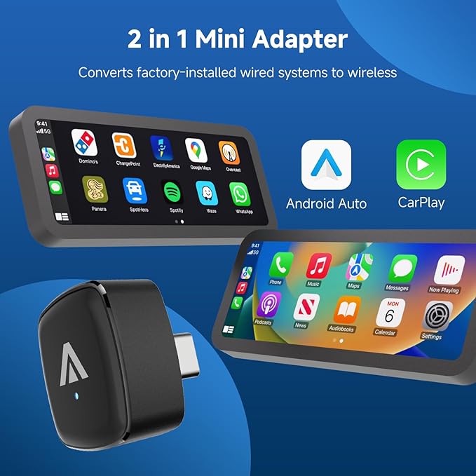 D7 USB C Wireless CarPlay Android Auto Mini Adapter 2-in-1, Alloy Shell, Compatible with 2016+ Factory-installed Wired CarPlay/Android Auto Car, Plug & Play Car Play Dongle for iPhone & AndroidPhone