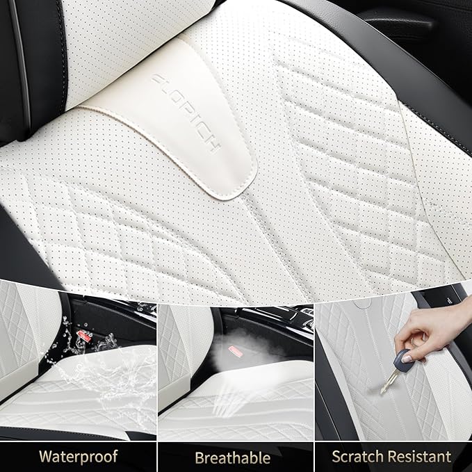 FLORICH Waterproof Front Car Seat Cover Faux Leather Automotive Seat Cover Front Car Seat Cushion Car Seat Protector Accessories Universal Fit for Most Cars SUV Trucks, Black&White
