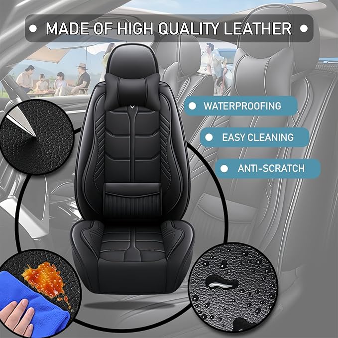 Leather Car Seat Covers Fit for Toyota Corolla Cross 2022-2024, 5 Seater Car Seat Cover, Premium Waterproof, Scratch Resistant Car Interior Accessories (Full Set with Pillow Black)