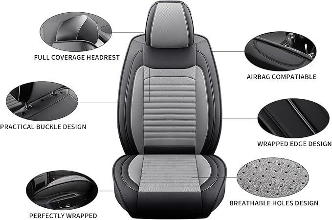 Car Seat Covers Full Set Fit for Toyota Corolla 2000-2026, Premium Faux Leather Car Seat Protector,Breathable Anti-Slip Full Wrapping Edge Seat Covers(Black&Gray,Full Set)
