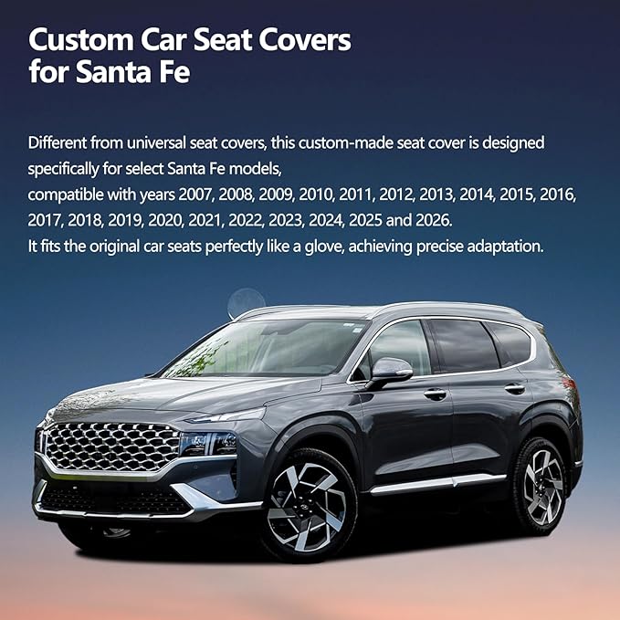 Fit Santa Fe Car Seat Covers for Hyundai Santa Fe 2007-2025 2026 - Upgraded Premium Waterproof & Breathable Leather, Airbag Compatible, All-Weather Seat Cushion Protector (2 Front/Black)