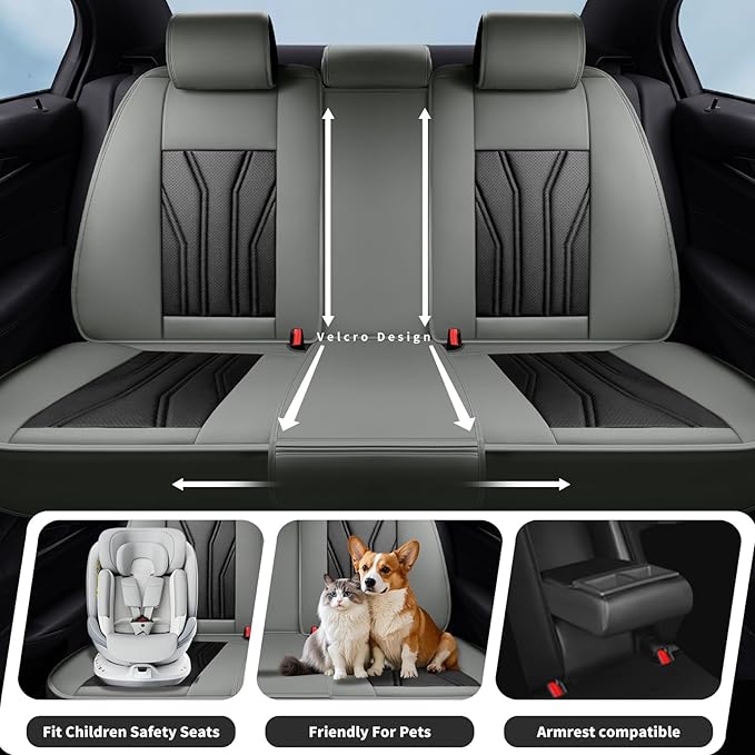 Fit Versa Car Seat Covers Compatible with Nissan Versa 2008-2025 2026 - Full Set Premium Leather， Waterproof Breathable， All-Weather Seat Cushion Protecto&Airbag Compatible （Gray & Black