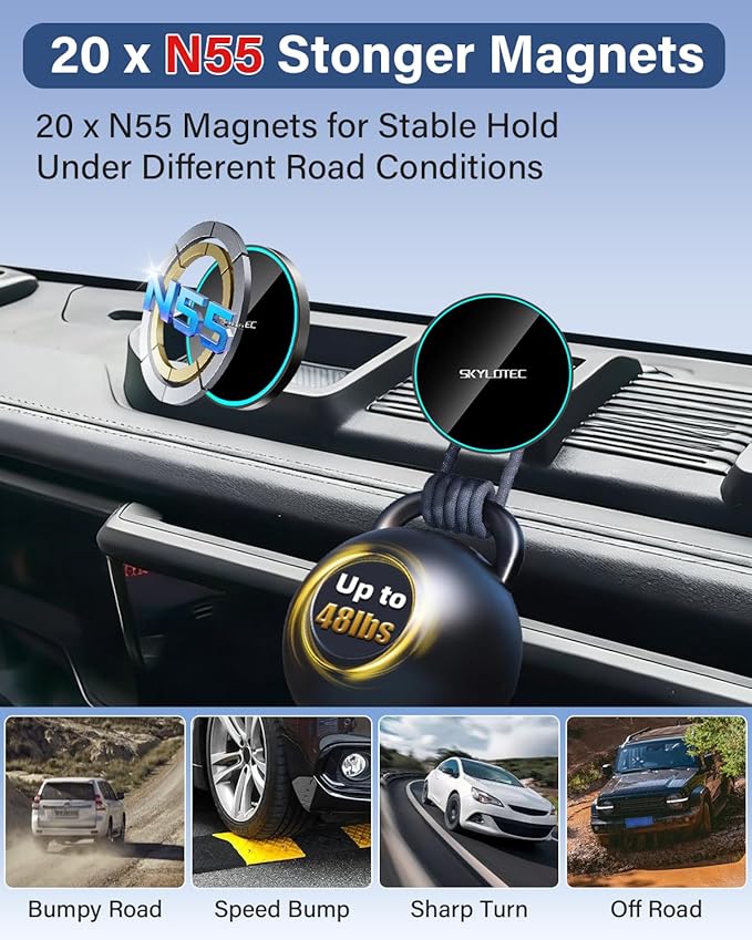Phone Holder for Jeep Wrangler JL 4XE 2021 2022 2023 Accessories Car Magnetic Phone Mount Compatible with MagSafe, Strong Magnets Fast Wireless Charger Dashboard Mount Dash Tray(Not Fit 4X4/Gladiator)