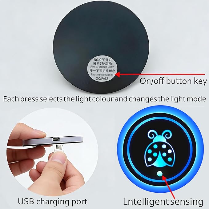 Dragonfly LED Cup Holder Lights for Car,2Pcs LED Light Up Cup Holder Coasters with USB Charging 7 Colors 3 Modes,Waterproof Interior Atmosphere Lamp,Car Decor Accessories Dragonfly Gifts for Women Men