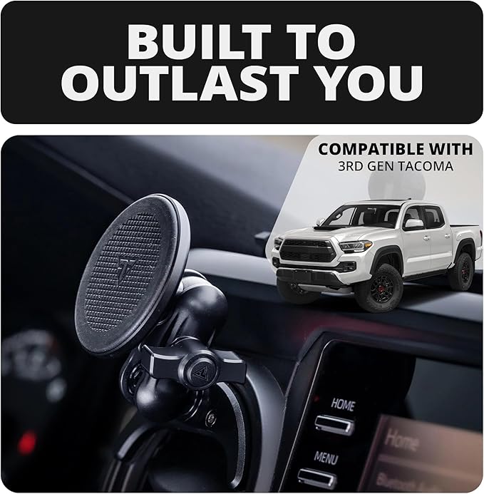 Tackform Link Vent Phone Mount Compatible with 2016-2023 Toyota Tacoma and 2014-2021 Toyota Tundra | Aluminum | Zero Slip | Compatible with MagSafe | Universal Magnetic Holder | 2" Arm | Green Knob
