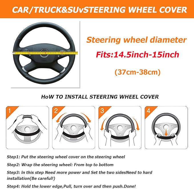 Carbon Fiber Car Steering Wheel Cover, Leather Breathable Non-Slip 14.5-15 Inch Vehicle Steering Wheel Protector, Auto Interior Protection Accessories, Universal for SUV Sedan Truck(Red)
