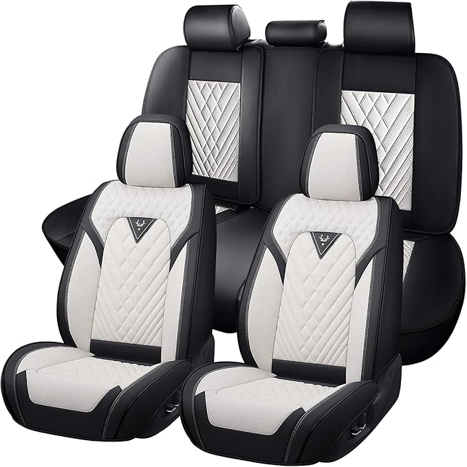 Truck Seat Covers for Chevy Silverado 2500 2007-2026, Waterproof Premium Leather Full Coverage Car Seat Cover, Muscle Sport Style Auto Interior Seat Cover Sets (Full Set/Black White)