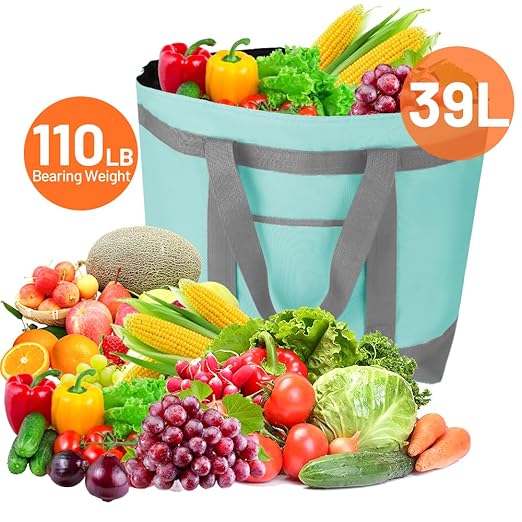 CIVJET 2Pk Insulated Reusable Tote Bag for Grocery Shopping for Women/Men, Pizza/Food Delivery Bag to Keep Food Cold/Hot for Professional Catering, Cooler bags for Travel/Beach/Picnic, Green