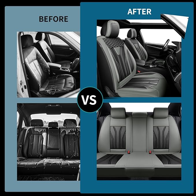 Fit Sonata Car Seat Covers Premium Leather for Hyundai Sonata 2007-2025 2026. Waterproof， Breathable, Scratch-Resistant & All-Weather Seat Cushion Protector（Front Seat,Gray&Black