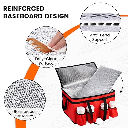 CIVJET Insulated Food Delivery Bag with 4 Cup Holder and Bottom Support, XX-Large Insulated Grocery Bags Keep Food Hot/Cold, Cooler Bags with Drink Carrier, Food Carrier Catering Bag for Events, Red