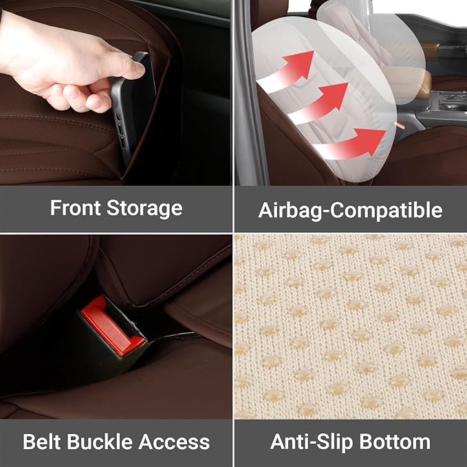 Coverland Custom Fit Car Seat Covers for SUV Compatible with [Encore GX, Envision, SRX, XT4, XT5] Premium Water Resistant Leather Non-Slip Interior Protector [Full Set Dark Brown - Size Chart X53]