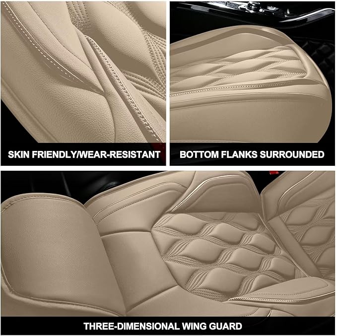 AOMSAZTO Car Seat Covers Full Set Fit for Chevy/Chevrolet Malibu 2009-2026 Waterproof Faux Leather Car Seat Cushions Automotive 5 Seat Covers Set（Beige）