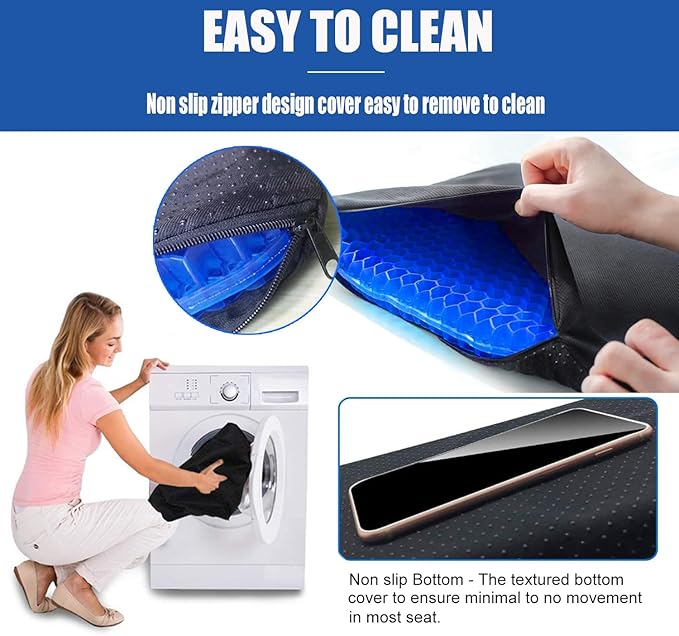 Gel Seat Cushion - 17x17 inch Extra Large Egg Seat Cushion Chair Pads with Non-Slip Cover for Sciatica & Back Pain - Office Chair Car Seat Cushion - Coccyx Cushion for Tailbone Pain