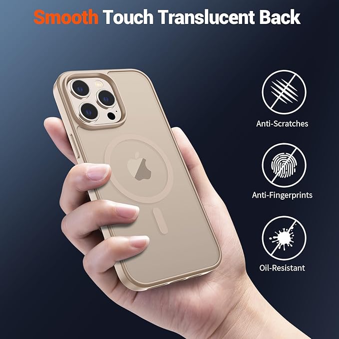 SUPFINE Magnetic for iPhone 13 Pro Max Case(Compatible with MagSafe)(Military Grade Drop Protection) Slim Translucent Matte Shockproof with Anti-Fingerprint Phone Case,Desert Gold