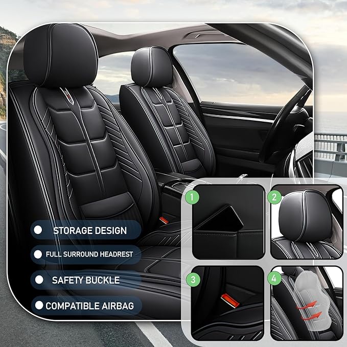 Leather Car Seat Covers Fit for Toyota Yaris Sedan 2019-2020, 5 Seater Car Seat Cover, Premium Waterproof, Scratch Resistant Car Interior Accessories (Full Set Black)