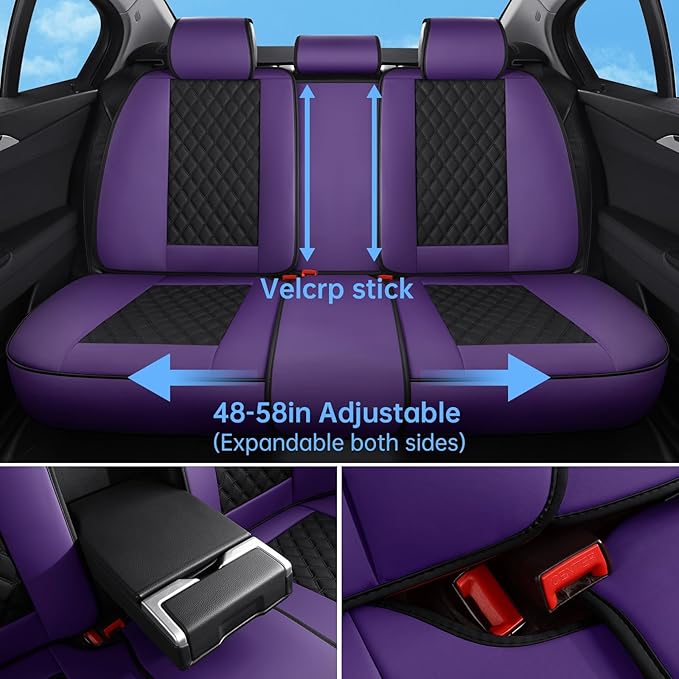 Car Seat Covers Full Set Purple Black, Luxury Faux Leather Waterproof Non-Slip Seat Protector Universal Fit for Most Cars SUVs Trucks Pick-ups,Car Interior Accessories for Front Seats and Back