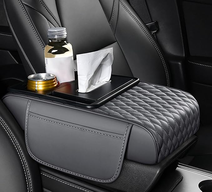 Car Armrest Center Console Cover for Acura Integra 2022–2025, Center Console Pad with Cup Holder, Multifunctional Armrest Cushion,D Grey
