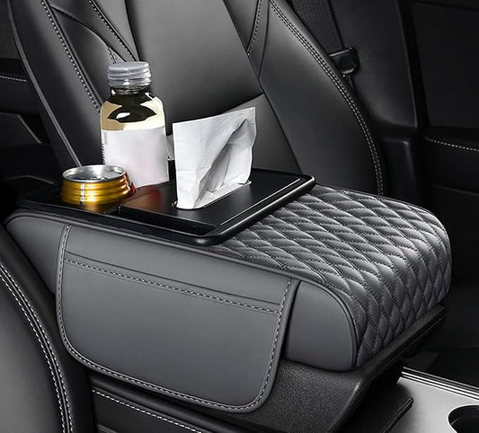 Car Armrest Center Console Cover for Ford Explorer 2000–2025, Center Console Pad with Cup Holder, Multifunctional Armrest Cushion,D Grey