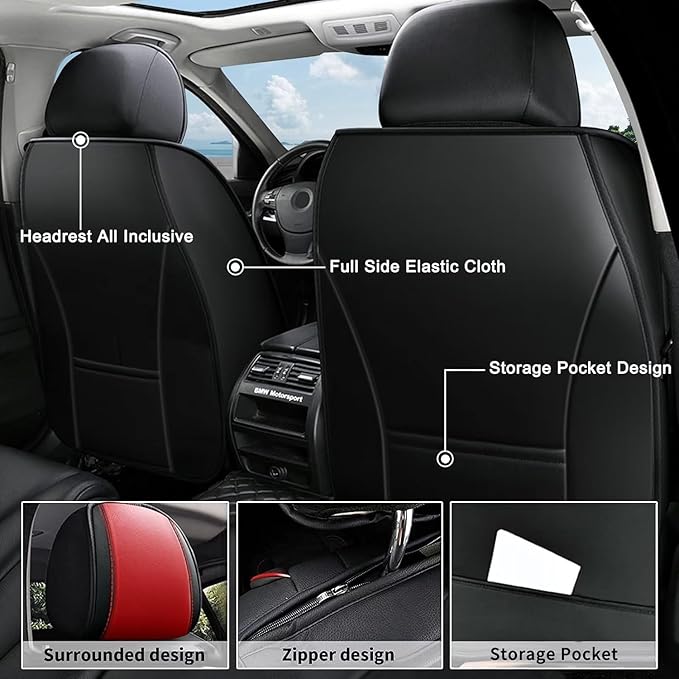 AOMSAZTO Car Seat Covers 2 Front Seats Custom Fit for Chevrolet/Chevy Traverse 2018-2026 Leather Car Seat Cover Seat Cushion Protector Airbag Compatible Waterproof Red