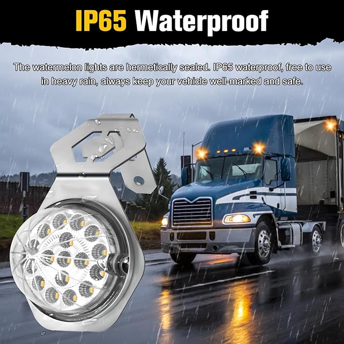 2PCS Turn Signals Bracket Watermelon Light, 17 LED Dual Revolution Amber Turn Signal and Marker to Blue Auxiliary Marker Lights with Watermelon Light Mounting Plate for Trailer Heavy Trucks