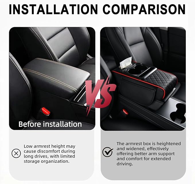 Car Armrest Storage Box for Nissan Hardbody (D21) 1986–1997, Center Console Organizer with Side Pocket, Ergonomic Memory Foam Armrest Cushion, Car Elbow Support Pad,A Black