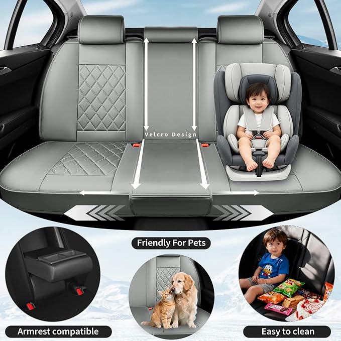 Fit Tucson Car Seat Covers Compatible with Hyundai Tucson 2010-2024 2026, Premium Leather Breathable, Wear Resistant, Airbag Compatible, All-Weather Protection & Full Coverage, Full Set Gray