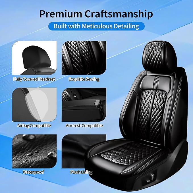 Fit HR-V Car Seat Covers (Full Set) for Select Honda HRV 2016-2025 2026 LX/EX/EXL/Sport, Premium Full Coverage Leather, Airbag Compatible, Waterproof & All Weather Seat Protector, Black