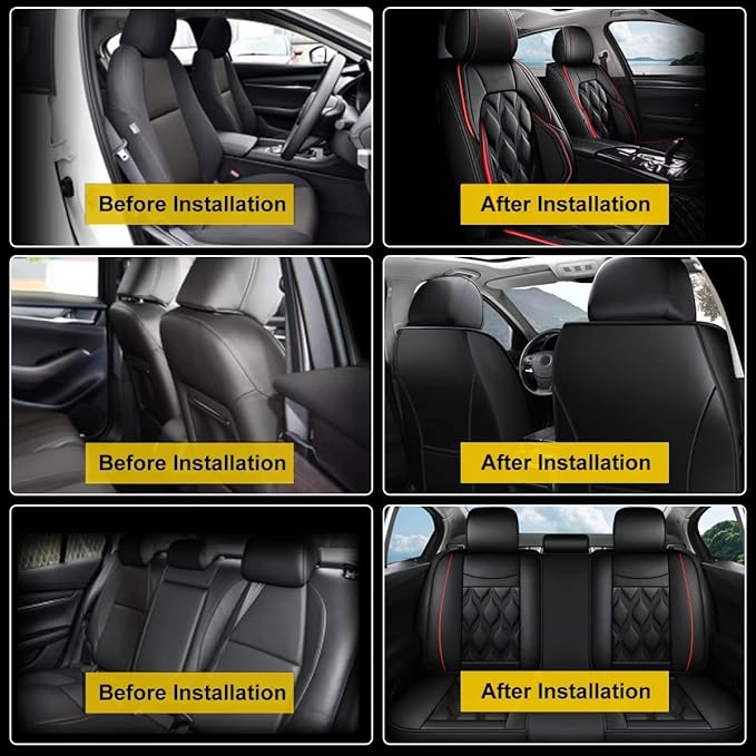 AOMSAZTO Car Seat Covers,Full Set 5 Seats Custom Fit for Subaru Crosstrek 2016-2025 2026 2023,Leather Car Seat Cover Seat Cushion Protector,Airbag Compatible Waterproof Black
