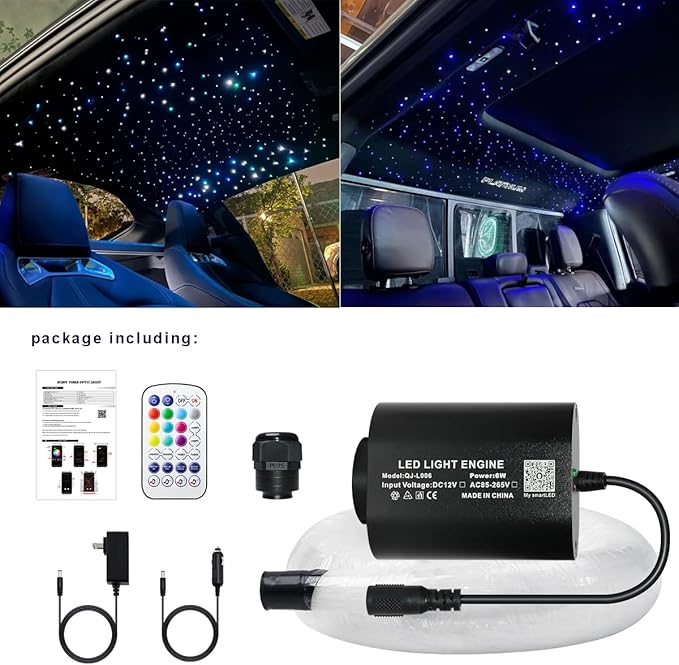 AZIMOM Mini 6W Twinkle 600pcs Fiber Optic Starlight Headliner Kit for Car Home 0.03in 13.1ft End Glow Fiber Strands Sound-Activated APP& Remote Control Starlight Engine