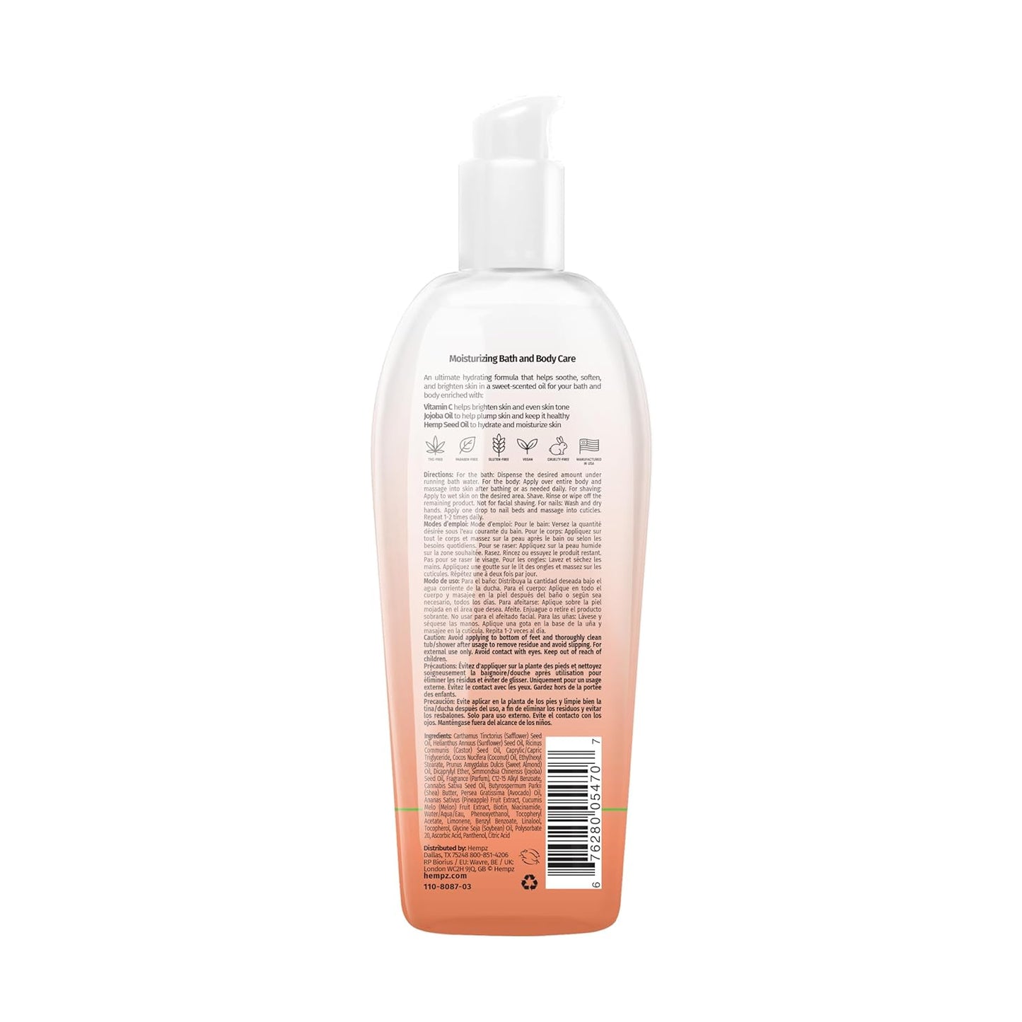 HEMPZ Sweet Pineapple & Honey Melon Herbal Hydrating Multi-Purpose Body Oil for Body - Moisturizing Bath, Shower, or Shaving Oil for Dry or Sensitive Skin for Women & Men, 6.76 Oz