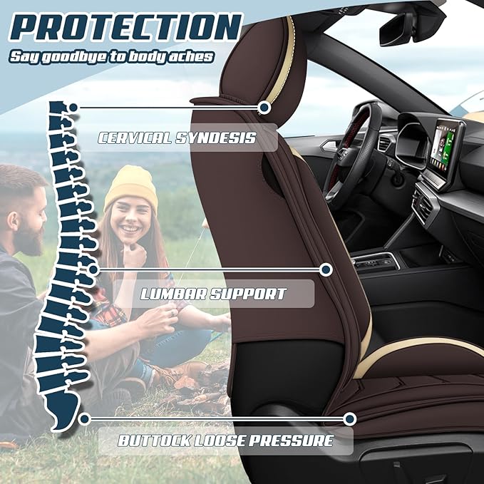 Car Seat Covers for Cadillac CTS 2003-2019, Premium Nappa Leather Car Seat Cover, Stylish Sport Seat Covers， Automobile Seat Cover Sets.(Luxury 2 Seats/Coffee Color)