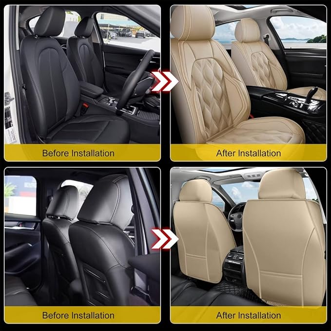 AOMSAZTO Car Seat Cover 2 Front Seat Fit for Subaru Forester 1998-2025 2026 Leather Car Seat Cushion Protector Compatible Airbag Waterproof Automotive Seat Covers Beige