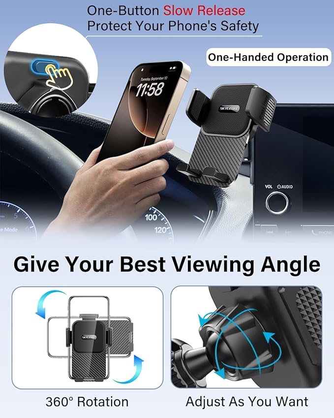 SKYLOTEC Phone Mount for Cadillac Lyriq 2023-2025 Accessories, XT4 2024 2025, CT5 2025, Optiq 2025, 33-Inch Screen Fixed Clip, Automobile Cradles Car Phone Holder, Cell Phone Base Not Block Air Vent