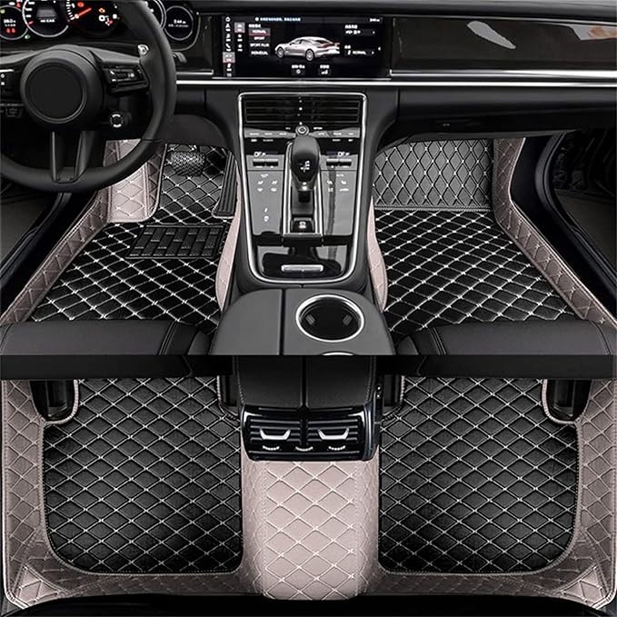 Custom Car Floor Mats Fit for 99% Sedan SUV Sports Car Full Coverage Pads Leather Floor Liners Mat Women Men (Black&Gray)