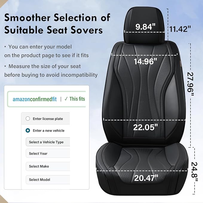 Coverado Front Seat Covers, 2 PCS Leather Seat Cover, Black Seat Cover for Cars, Waterproof Car Seat Cover, Car Seat Protector, Driver Seat Covers Seat Cushion Universal Fit for Most Vehicles (Black)