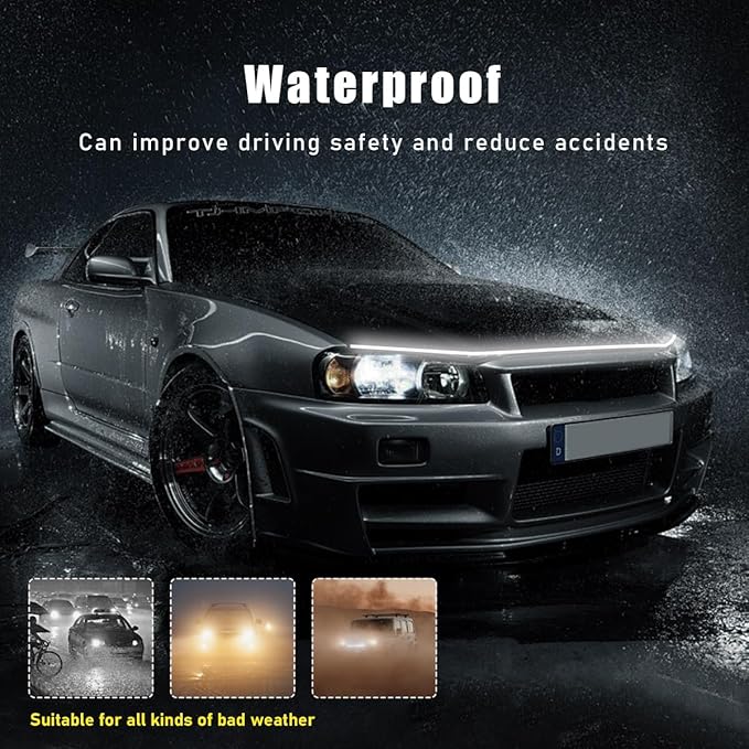 Ohleats 79 Inch Car Hood Light Strip, Exterior Flexible Daytime LED Running Light, Waterproof Auto LED Strip Light with Dynamic Scan Start-up Effect, Car Accessories for SUV Truck (White)