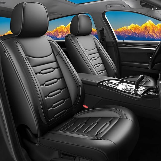 Fit Equus Car Seat Covers for Hyundai Equus 2011-2014 2015 - Upgraded Premium Waterproof & Breathable Leather, Airbag Compatible, All-Weather Seat Cushion Protector (Full Set, Black)