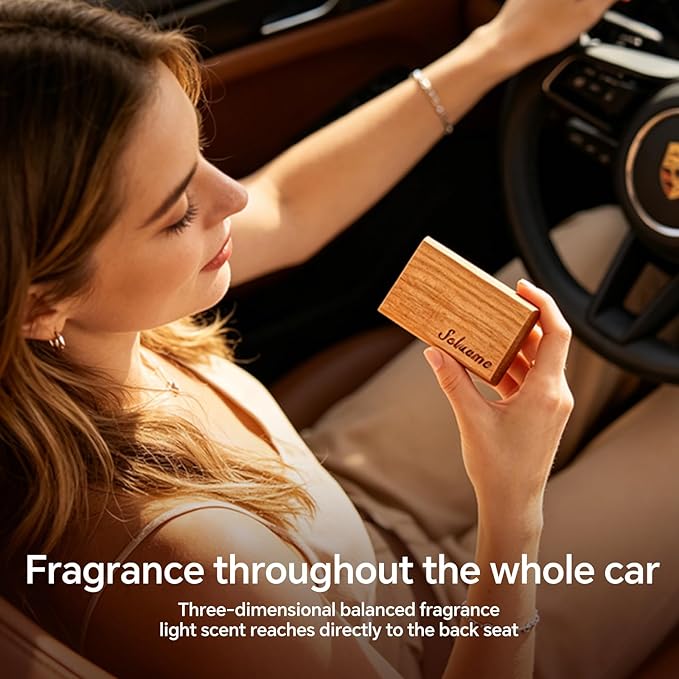 Car Air Freshener, Natural Wood Air Freshener Long Lasting, Car Air Freshener Diffuser with Metal Clip, Magnetic Auto Accessories, Car Odor Eliminator Variety Scent Refill (Teak - Coconut - Amber)