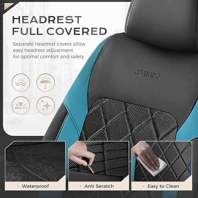 Coverado Car Seat Covers, Front Seat Covers, 2 Front Automotive Seat Cover, Mesh Breathable Seat Protectors, Universal Fit for Most Cars