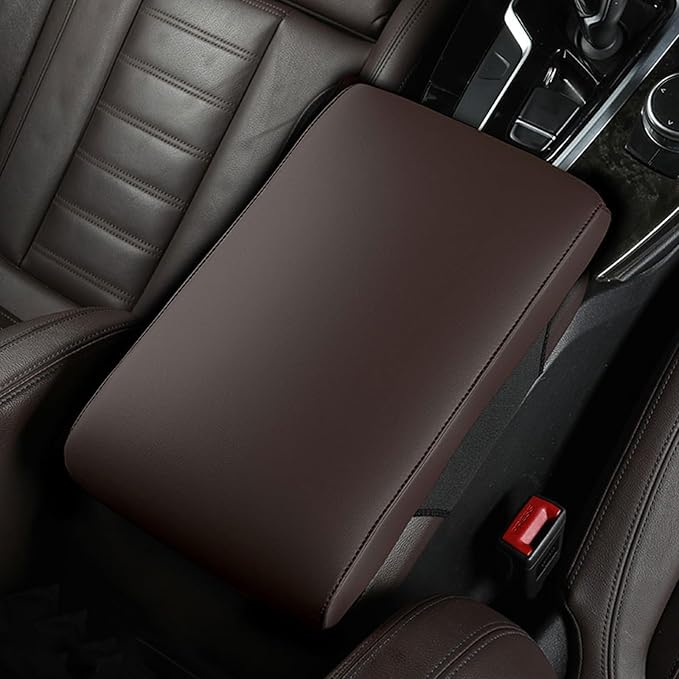 Car Armrest Cover Pad for Hyundai Santa FE 2021 2022 2023 2024 2025 Premium Leather Center Console Armrest Cushion Pad Anti-Scratch Waterproof Auto Interior Accessories Dark Brown