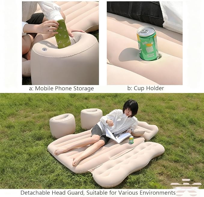 Car Inflatable Air Mattress for Nissan Armada (new Generation) 2025 Inflatable Back Seat Car Bed Double-Sided Portable Camping Travel Sleeping Bed,Grey-Mountain Design
