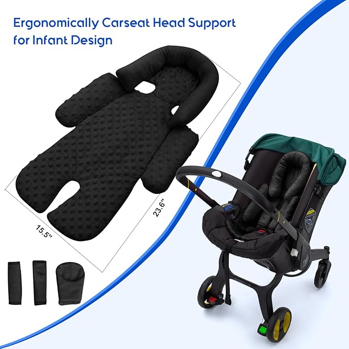 Newborn Car Seat Head Support with 3 Shoulder Covers Set, 2-in-1 Reversible Infant Car Seat Insert, Thickened Car Seat Cushion for Baby, Carseat Head Support for Preemie to Infant