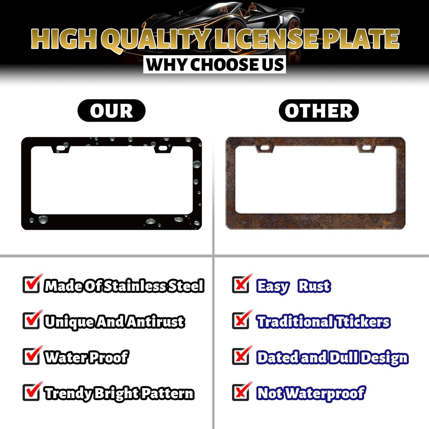 Vintage Animals License Plate Frame Animal Bear Tiger Wolf License Plate Holder Stainless Steel Funny License Plate for USA Canada 6.3" X 12.3" with 2 Holes and Screws